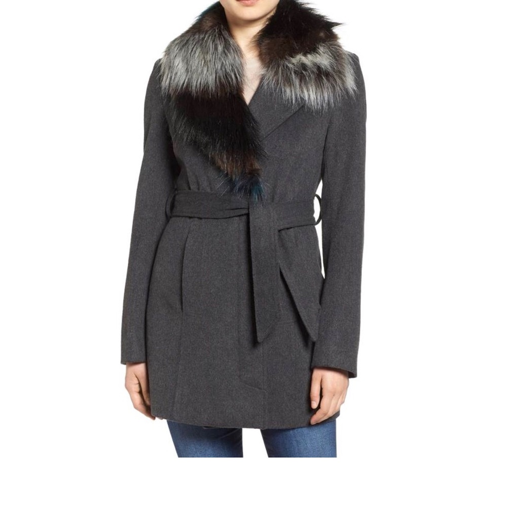 Sam Edelman Wool Blend Detachable Faux Fur Coat